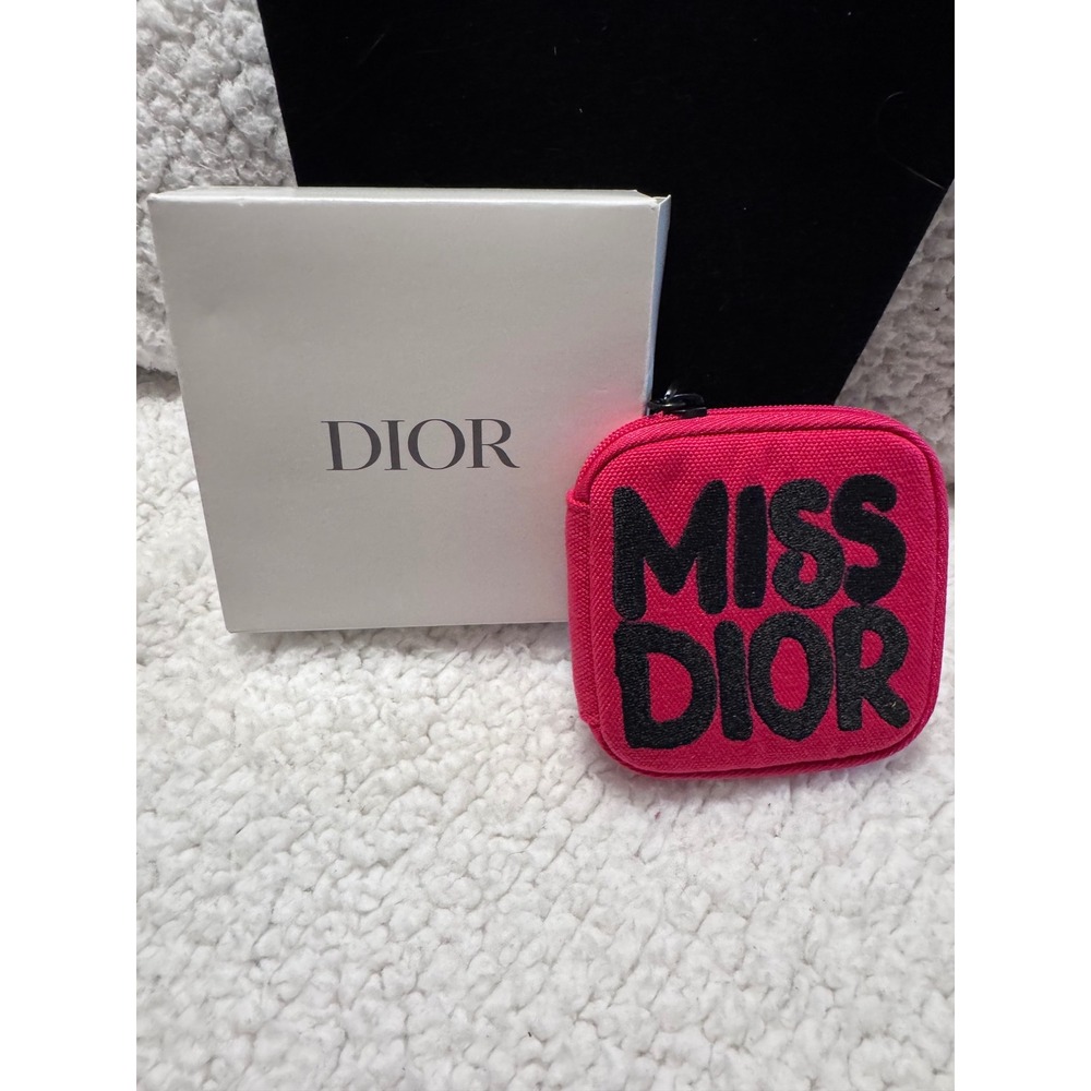 Dior Beauty Trousse Pouch Pink Canvas Miss Dior Logo Cosmetic Bag NWOT